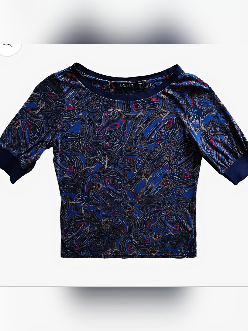 Lauren Ralph Lauren Blue Paisley Crewneck Top S